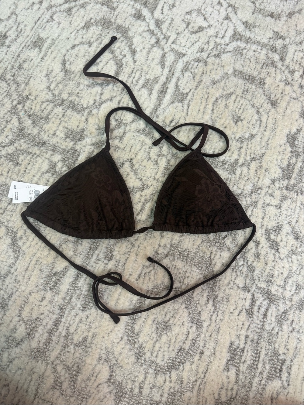 aerie Brown Triangle Swim Top with Crochet Trim